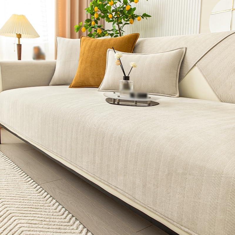 Funny Fuzzy Couch Cover,Chenille Couch Furniture Protector,Funny Fuzzy Couch Covers for Sofa,Funny Non Slip Sofa Covers,All Seasons Generic Couch Covers,27.6x70.9in-Herringbone-Beige