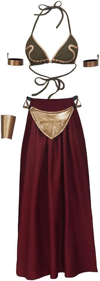 RocailleCos Sexy Princess Costume Leia Cosplay Halloween Costumes Dress Slave Bra Skirt for Adult Women (3X-Large, Multicolored)