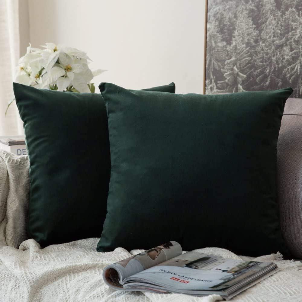 MIULEE Pack of 2 Velvet Soft Solid Decorative Square Throw Pillow Covers Set Christmas Cushion Case for Spring Sofa Bedroom Car 20x20 Inch 50x50 Cm (Army Green)