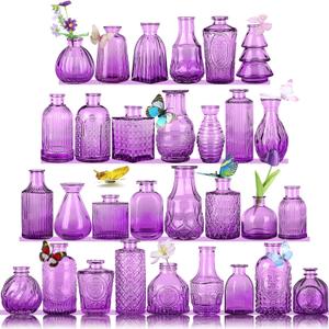 Mini Glass Bud Vases,Versatile Small Bud vases for Home and Wedding Decor, Exquisite Bridal Shower Table Centerpieces,Aromatherapy Bottles,Candle Holder, Ideal of Gifts(Pack of 30,Purple)