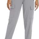 Women's Joggers with Pockets Lightweight - Water Resistant Cargo Athletic Pants for Hiking Running Camping Travel (Gray, L)