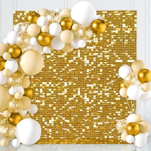 Gold Shimmer Wall Backdrop Square Sequin Backdrop Pack of 6ftx6ft Party Backdrop for Bridal Shower Birthday Decorations Bachelorette Party Supplies