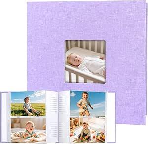 4x6 Photo Album Holds 240 Photos with Writing Space, Linen Cover Picture Book with Front Window for Family Wedding Baby Travel & Graduation Memories, Purple
