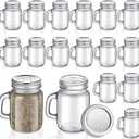 12 Pieces Salt and Pepper Shaker Clear Glass Mason Jar Mini Salt Shaker with Metal Lid Pepper Shakers Set with Handles for Kitchen Table, Drinkware, Rustic Home Decor and Gifts, 4 Oz