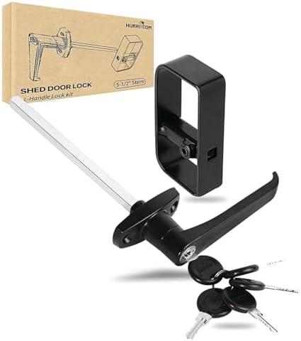 Hurrikom shed Door Latch shed Door Handle with 5-1/2" Stem,shed Door Lock Matching Set Includes 5 Keys forPlayhouses, shed Latch Chicken Coops,Camper, RV, Garage Door(Black)