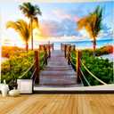 Delur Beach Sunset Tapestry Tropical Seaside Palm Tree Coastal Tapestry Wall Hanging Sunrise Nature Landscape Scenic Psychedelic Headboard for Bedroom Living Room Home Decor (51.2" x 59.1")