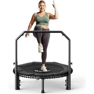 BCAN Adult Mini Trampoline, 40" Fitness Trampoline with Bungees, U Shape Adjustable Foam Handle, Stable & Quiet, Indoor Outdoor Workout