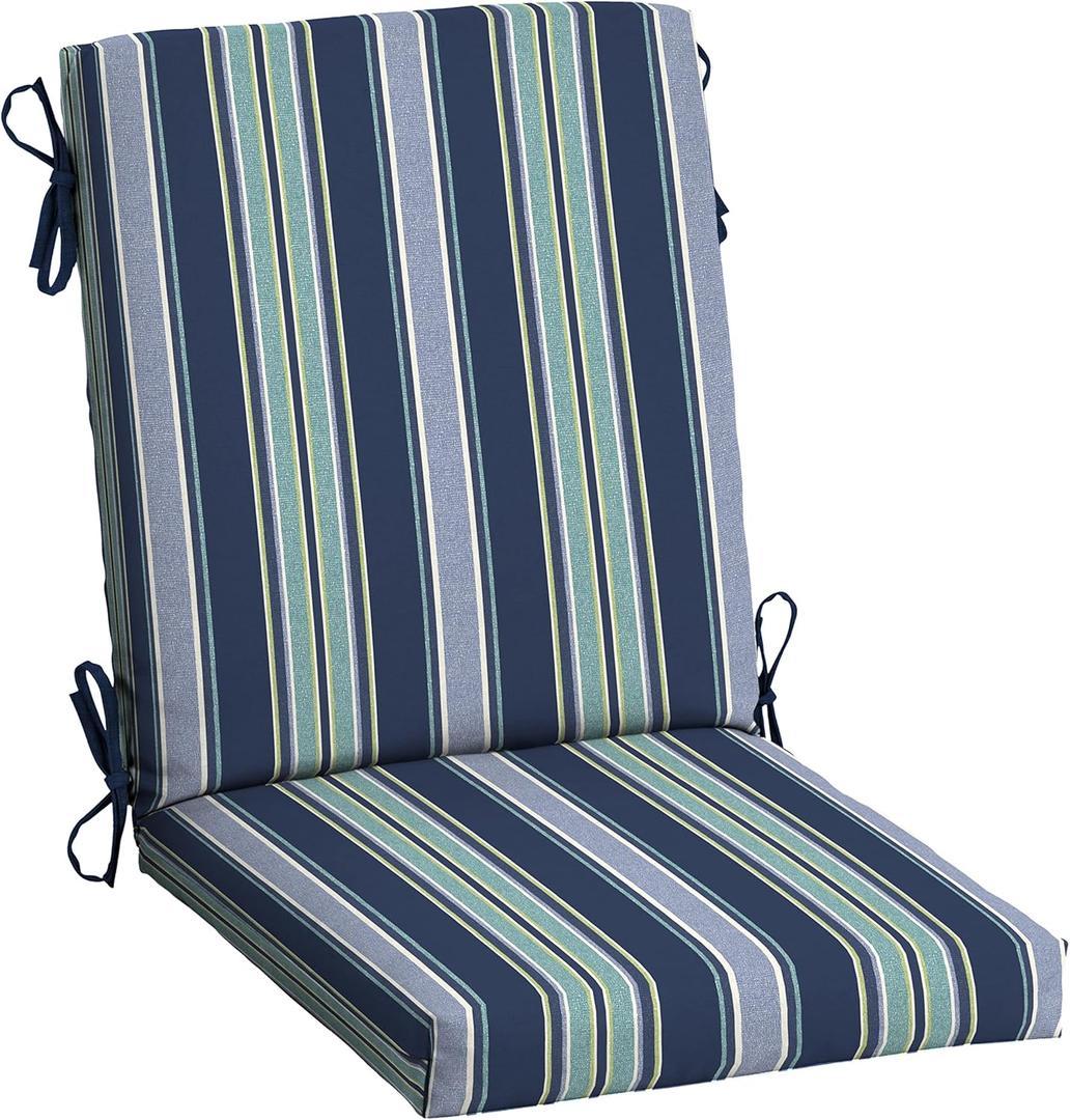 Arden Outdoor Patio Dining Chair Cushion, 20x44, Rain-Proof Seat Pad, Fade-Resistant Outdoor Cushion Sapphire Aurora Blue Stripe (1 Pack)
