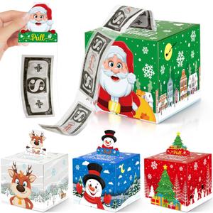 4 Pack Christmas Money Box for Cash Gift Pull,Christmas Tree & Snowman & Santa & Elk Money Gift Boxes for Cash with Pull Out Card DIY Set Surprise Merry Box (Classic Christmas)