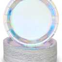 Iridescent Paper Plates 9 Inches [50 pack] Round Disposable Dinner Paper Plates for Cakes Salad Pizza Holographic Rainbow Silver Decorations Party Supplies for Events Wedding Anniversary Christmas