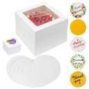 23Pcs Cake Boxes with Boards 10x10x8 Inch-(10 Boxes &10 Boards,3 Cupcake Box)&80 Stickers-Square Large White Bakery Boxes with Window for Cookies- Cake Decorating Supplies