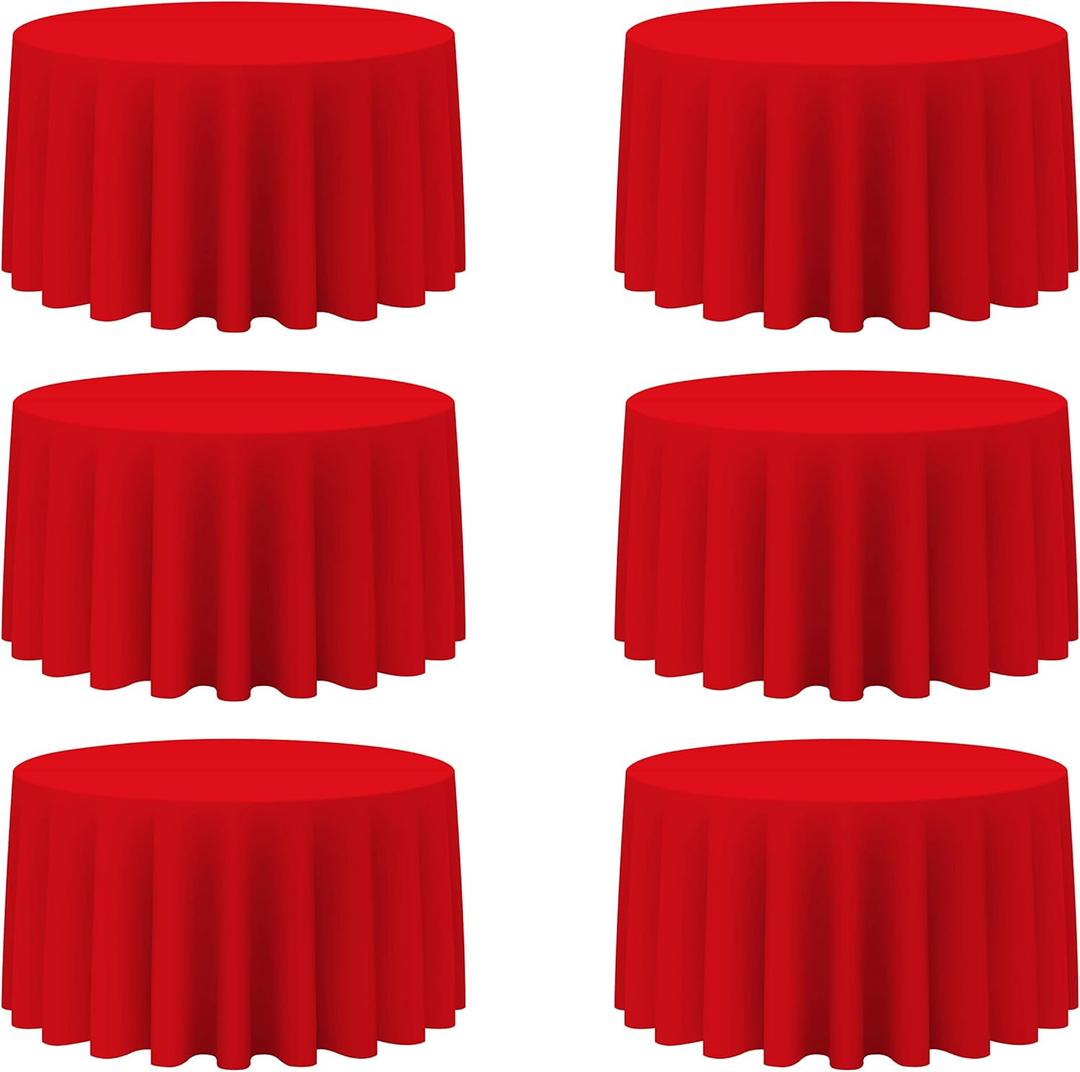 BRILLMAX 6 Pack Red Round Tablecloths 120 Inch for 60 Tables - 150 GSM Polyester Fabric, Floor Length Drop, Water, Stain & Wrinkle Resistant Cloth Cover for Wedding Reception Banquet Dining Party