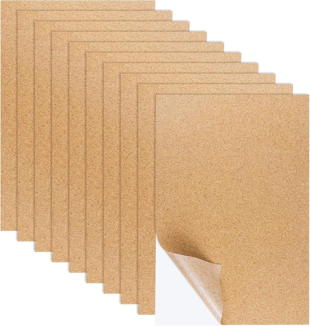 10 PCS Self-Adhesive Cork Sheets, 0.03 Inches Thick Small Board Roll Tiles Fabric Corks for Coasters, Wall, Wedding Party, DIY Crafts Decorations (11.698.26 Inches) (11.8x8.26 in)