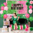 Pink and Green Party Decorations Happy Birthday Backdrop 44Pcs Kit Pink Green Balloons Paper Pom Poms Fringe Curtain Tassel Garland Girls Halloween Birthday Party Favors