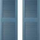 Builders Edge 14.5 in. W x 52 in. H Builders Edge, Standard Cathedral Top Center Mullion, Open Louver Shutters, Includes Matching Installation Spikes (Per Pair), 036 - Classic Blue