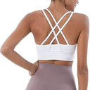 Women's Medium Support Sports Bra Criss Cross Back Strappy Yoga Bra with Removable Pads Seamless Comfort Fit S
