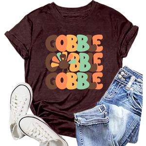 Thanksgiving Day Shirt for Women Gobble Turkey Tshirt Thanksgiving Tee Tops (XXL)