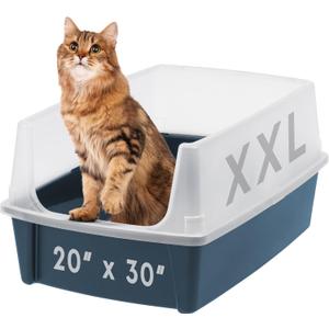 IRIS USA XX-Large Cat Litter Box, Open Top Extra Large Litter Box for Big Cats and Multi-Cat Households, High Sided Scatter Shield, Easy to Clean, 30" L x 20" W x 14" H, Navy