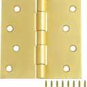 Design House Square Interior Door Hinges, 4.0 in. x 4.0 in., 1/4-in. Radius, Steel, Pre-Lubricated, Door Hardware, Satin Brass, 4.0 in. L x 4.0 in. W x 0.125 in., 181644