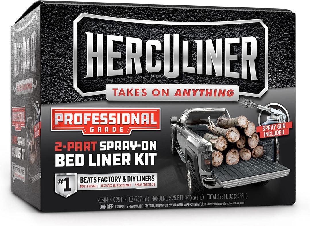 Herculiner Spray On Bed Liner Kit - Professional Grade, 1 Gallon Spray-On, Black