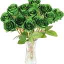 Hananona Artificial Roses Flowers for St. Patrick's Day，12 Pcs Silk Green Rose Bouquet for Spring Home Decoration, Green Faux Roses for Wedding