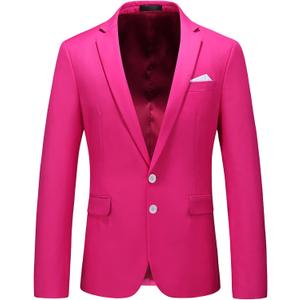 MOGU Men's Slim Fit Sport Coat Blazer Casual Formal Suit Jacket for Party Business Wedding Prom and Homecoming (38, Hot Pink)