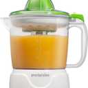 Proctor Silex Electric Citrus Juicer Machine, Large 34 oz. Pitcher, Pressure Activated, 2 Reamers for Big and Small Fruit, Pulp Control, for Orange, Lemon, Grapefruit Juice, White & Green (66340)