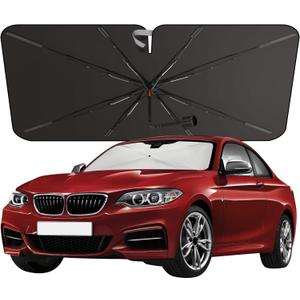 EcoNour Premium Umbrella Windshield Sun Shade for Car | Foldable UV Blocker Front Windshield Sunshade | Umbrella Shade Accessories with Storage Pouch | Fit for Sedan & Hatchbacks - Small 52"x31" (Silver - Black)