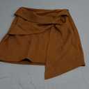 LYANER Women's Faux Suede Solid High Waist Twist-Front Zipper Mini A-Line Short Skirt Light Brown S