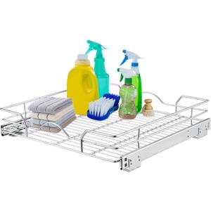 OCG Pull Out Cabinet Organizer (11.75" W x17 D), Pull out Shelves for Kitchen Cabinets, Slide Out Drawers for Base Cabinet Organization in Kitchen Bathroom Pantry, Bottom Mount, Chrome Finish