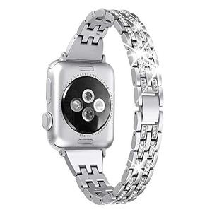 Secbolt Bling Bands Compatible with Apple Watch Band 38mm 40mm 41mm 42mm(Series 11/10) Women iWatch SE Series 11 10 9 8 7 6 5 4 3 2 1, Dressy Jewelry Metal Wristband Strap Diamond Rhinestone, Silver