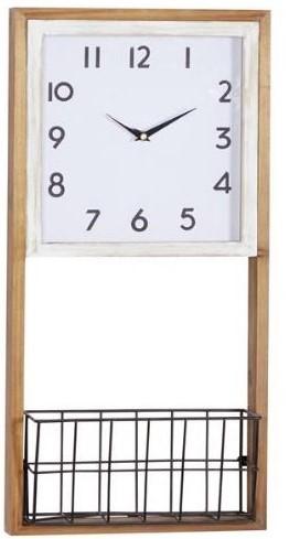 12 x 24-Inch Brown Wood Farmhouse Wall Clock – Rustic Vintage Home Décor