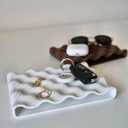 Minimalist Jewelry & Keys Tray Set of 2  White & Light Brown | Modern Decorative Organizer for Sunglasses, Rings, Necklaces & Everyday Essentials | Ribbed Wave Design Storage Dish