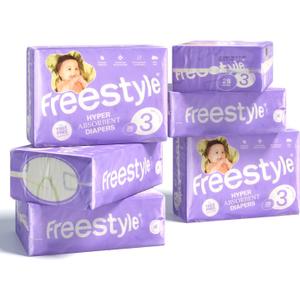 Freestyle Diapers  (Size 3) Hyper Absorbent & Non-Toxic  Disposable Diapers for Sensitive Skin  Ultra Soft Diapers (16-28 lbs)  168 Count