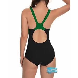 Beautikini Period Swimwear One Piece Leak Proof Racerback Swimsuit Menstrual Color Block Bathing Suit for Girls Green XS
