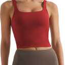 Womens Sports Bra  Workout Crop Tank Tops for WomenSleeveless Square Neck Padded Bras with Built in Bra (Red, M)