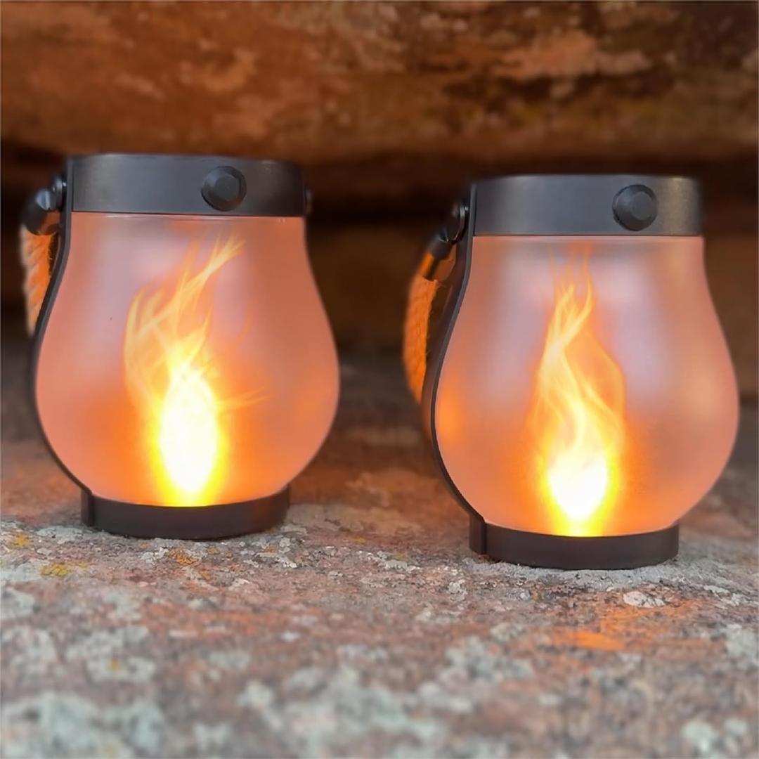 Schoolhouse Solar Lanterns Outdoor Waterproof - Realistic Flickering Flame, 3 Lighting Modes with Rope Handle Design, Waterproof & Solar-Powered for Patio, Garden, Porch, Tabletop Indoor Decor 2 Pack