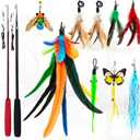 Cat Toys Interactive for Indoor Cats, 2PCS Ultra-Long Teaser(50"+38")+9PCS Da Bird Feather Refills, Fishing Pole Toy,Retractable Cat Wand Toy and Feather Toys Refills Attachment Replacement