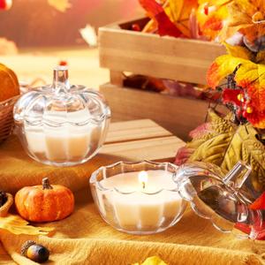 4 Pcs Pumpkin Shaped Candle Jar Fall Scented Pumpkin Spice Candles for Home Autumn Decor Natural Soy Wax Thanksgiving Gift (Transparent)