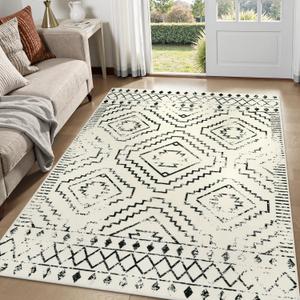 Wonnitar Moroccan Washable Rugs 5x7, Large White Tribal Area Rug for Living Room, Non-Shedding Soft Bedroom Accent Throw Mat, Geometric Floor Carpet for Dining Table Entry Office (Beige,5'x7')