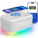 Fansbe Smart Bluetooth Alarm Clock Radio Bedroom, Digital Dual Alarm Clock Bedroom, Up to 10 Alarms Clock Night Light Speaker App/ Button Control FM Charge Snooze Adjustable Volume Dim 12/ 24H, White