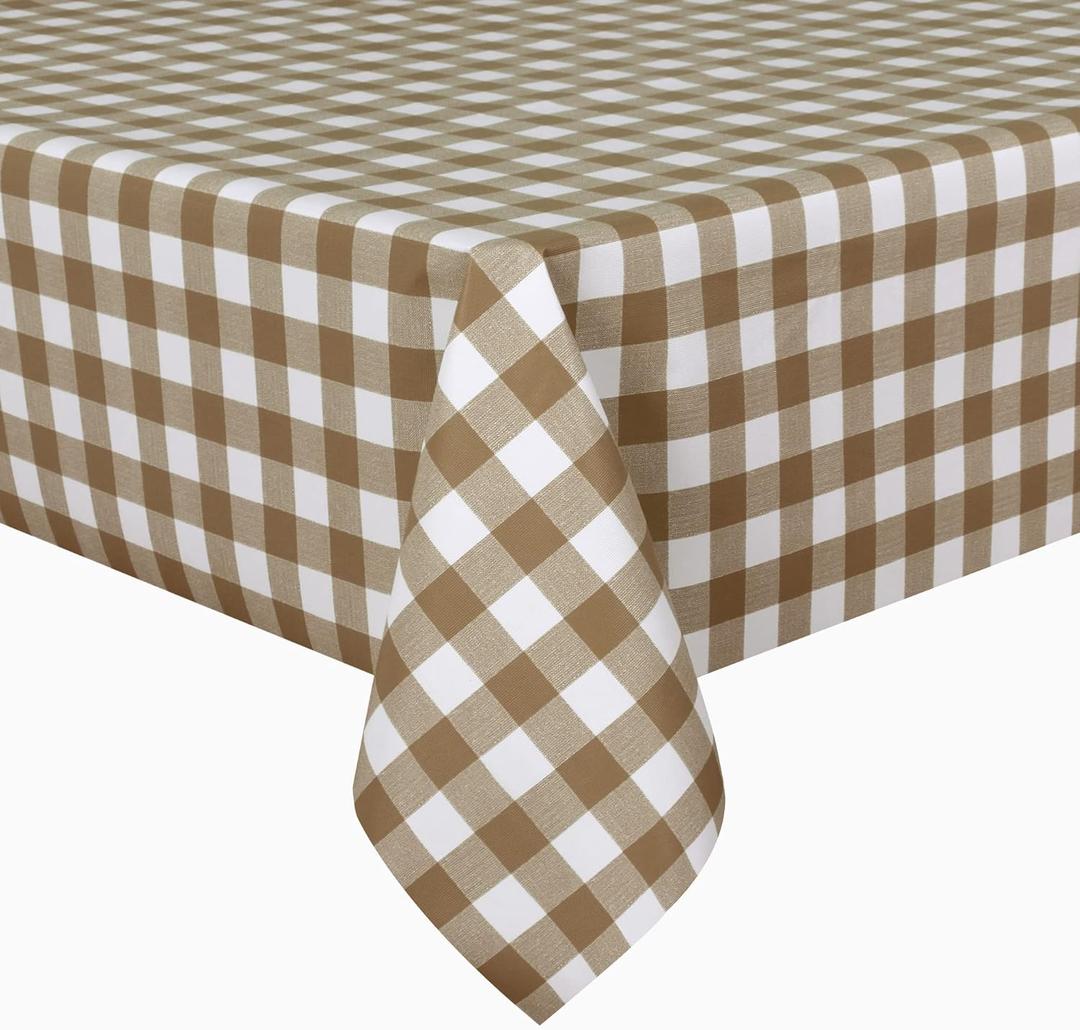 sancua Checkered Vinyl Rectangle Tablecloth, 54 x 54 Inch, 100% Waterproof Oil Proof Spill Proof PVC Table Cloth, Wipe Clean Table Cover for Dining Tables, Buffet Parties, Coffee and White