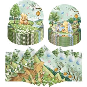 150pcs Baby Shower Decorations Boys Classic Bear Plates Napkins Boy Paper Disposable Dessert Plates Tableware Set for Newborn Kids Birthday Party Decorations Serves 50 Guests (Green)