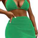SweatyRocks Women's 3 Piece Zebra Striped Bikini Swimsuit Set & Beach Skirt Set Bathing Suit (Large, Plain Green)