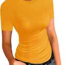 Womens Crewneck Short Sleeve Ribbed T-Shirt Slim Fit Tops Solid Basic Tee (Medium, Yellow)