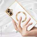 LSL Case for iPhone 16 [Compatible with MagSafe] Soft TPU Bumper Anti-Drop Anti-Scratch Shock Absorption Protective Slim Luxury Plating Magnetic Cover for Women Girls Men - White