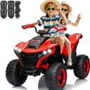Kids ATV 4 Wheeler, 24V 2 Seater Electric ATV Quad w/4WD Motor, Protective Gear Set, Bluetooth, LED Lights, Spring Suspensions, Battery Powered Ride on Toys for Big Kids, Boys, Girls, Red