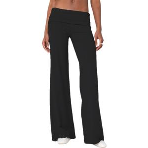 Lounge Yoga Pants for Women Fold Over Low Waist Wide Leg Sweatpants Flare Leggings Bell Bottoms Y2K Foldover Pants (Large, Black)