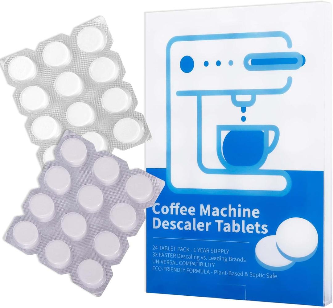 Coffee Machine Descaler Tablets, 24 Count, 1 Year Supply, 3X Faster Descaling, Universal Compatibility