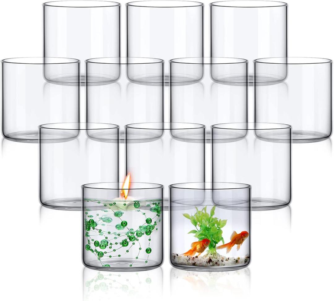 Sieral 12 Pack Glass Cylinder Vases Clear Flower Vase Tall Floating Candle Holders Centerpiece Vases for Table Home Wedding Decorations Formal Dinners (4 Inch)